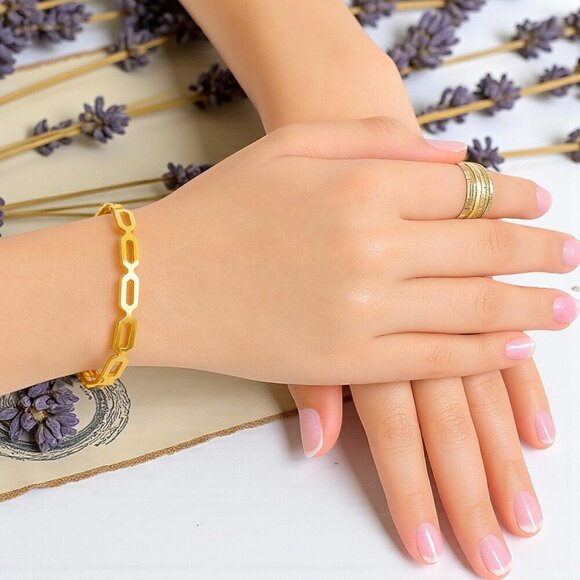 🆕️ Minimalist Link Chain Bangle 18K Gold Plated Stainless Steel Modern Chic - Picture 11 of 13